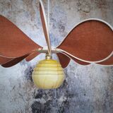 Pendant light flower 12 blades linen, rattan and vintage globe