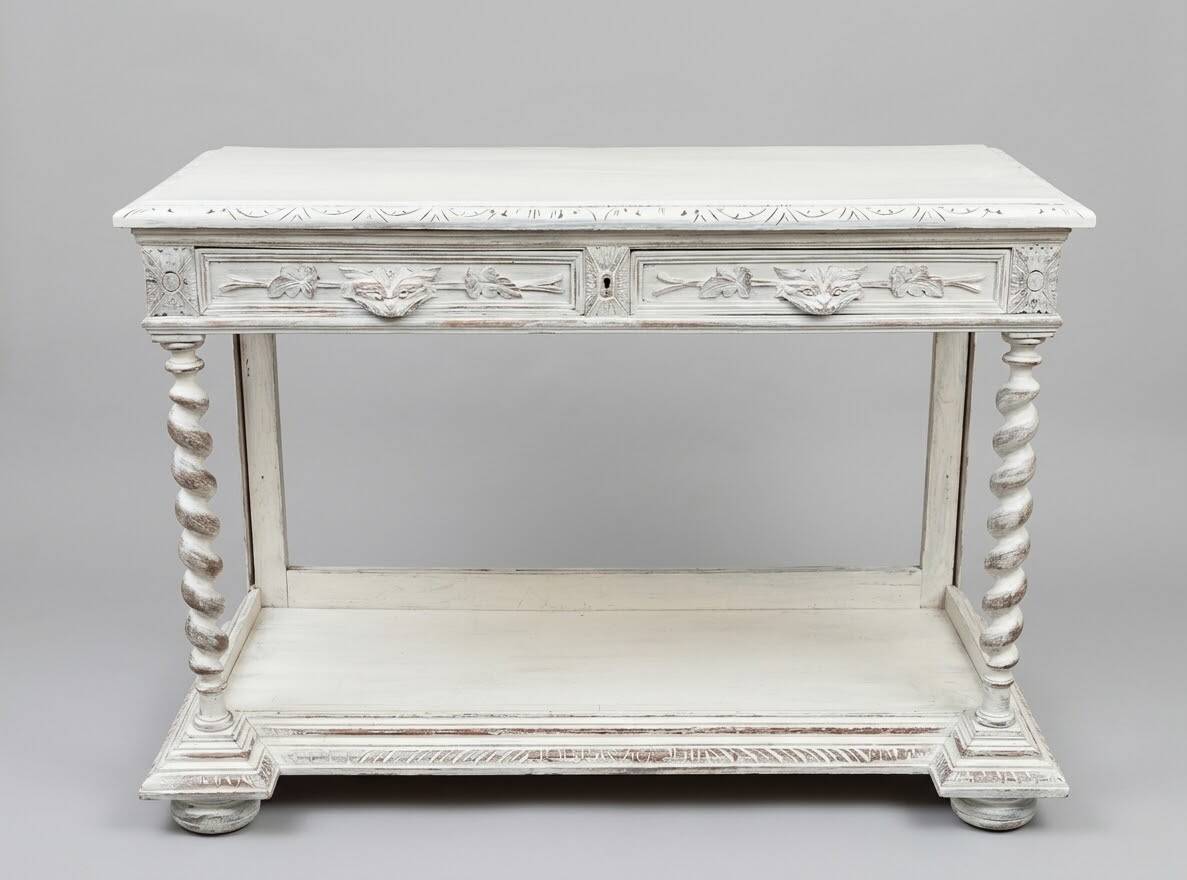 Patinated white console