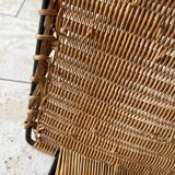 Vintage rattan and steel stool by Raoul Guys for Airborne, 1950s