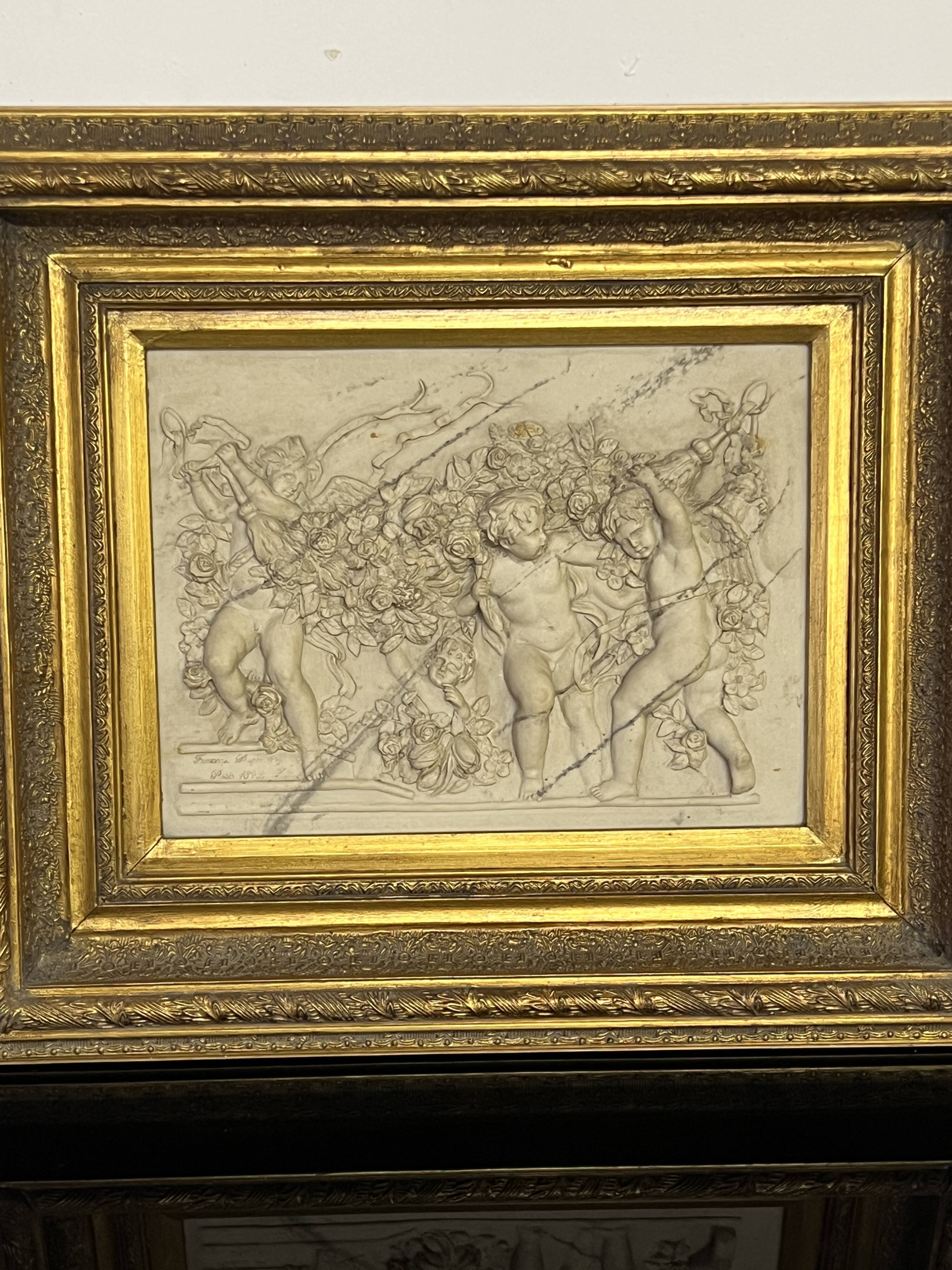 Marble high relief by François Duquesnoy "Putti, garlands and flowers" Paris, 1892