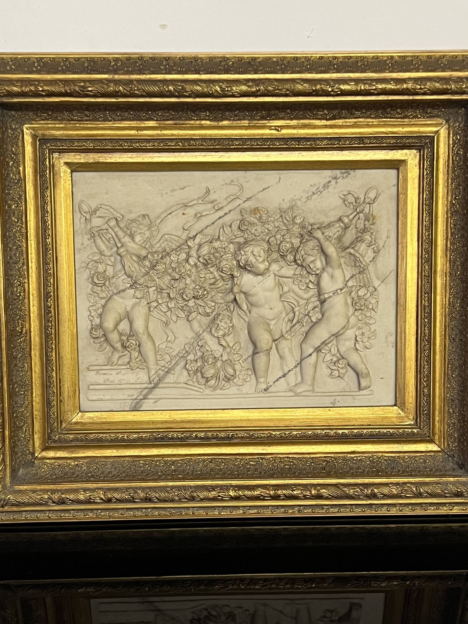 Marble high relief by François Duquesnoy "Putti, garlands and flowers" Paris, 1892