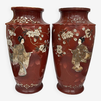 Paire de vases Asiatique rouge - 339.002