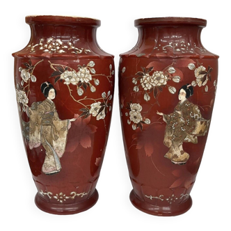Paire de vases Asiatique rouge - 339.002