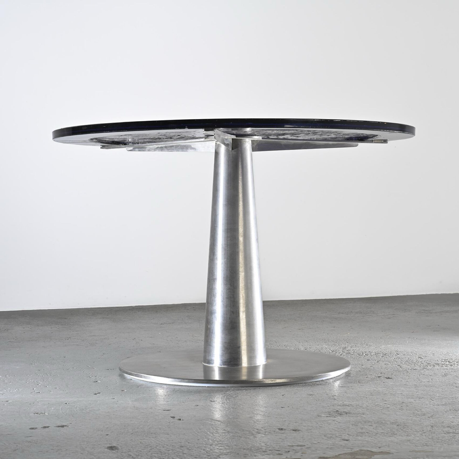 Table à manger en verre soufflé et acier par Perrin & Perrin, vers 1990.