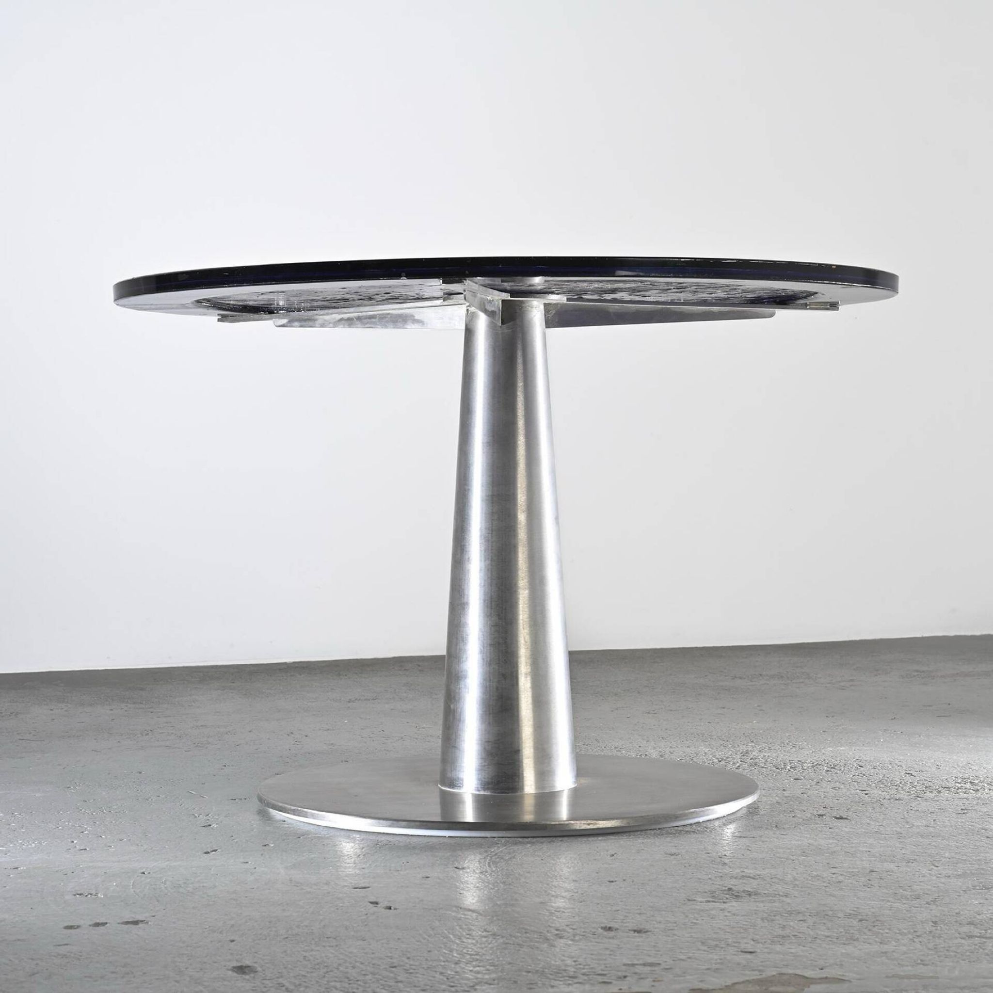 Blown glass and steel dining table by Perrin & Perrin, circa 1990.