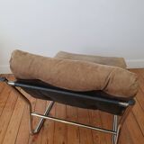 Vintage tubular chrome and velvet armchair