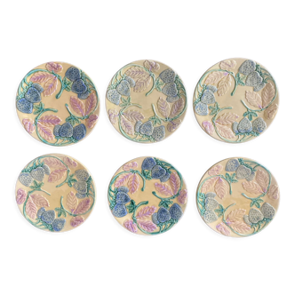 Set de 6 assiettes en barbotine vers 1930