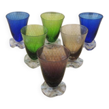 6 old coloured glass liqueur glasses