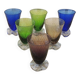 6 old coloured glass liqueur glasses