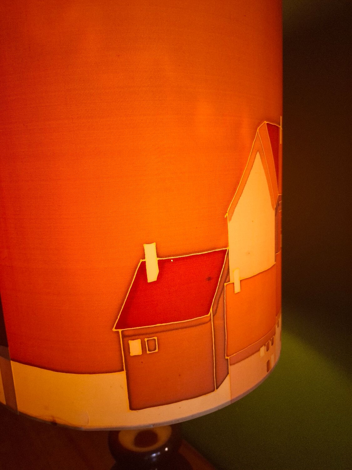 Vintage 70s lamp with a silk shade.