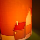 Vintage 70s lamp with a silk shade.