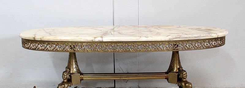 Table basse avec marbre ovalisé 1960 Selency