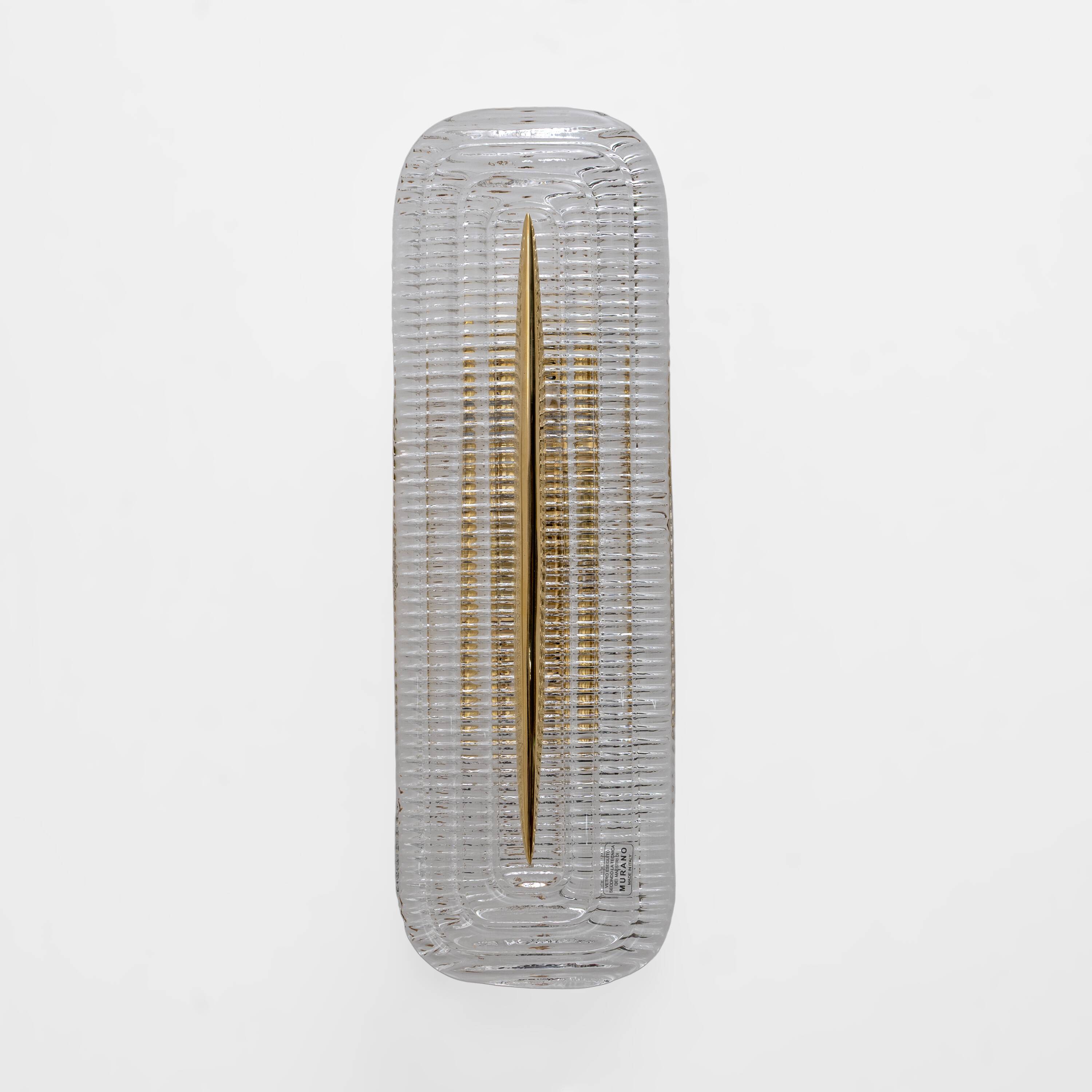 Pair of Modern Murano Glass Transparent and Brass Sconces, Italy