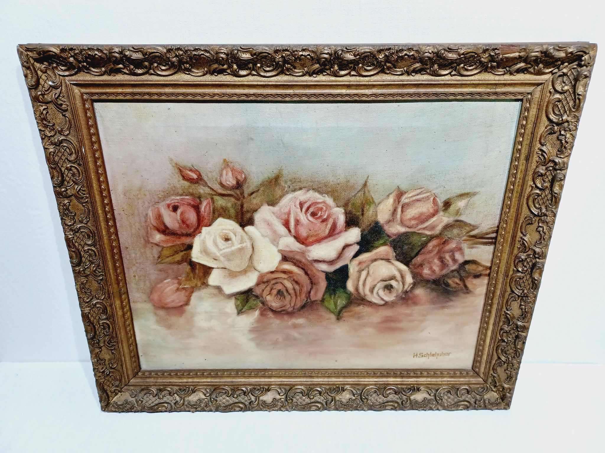 H. Schlehuher -  Huile Sur Toile « Bouquet de roses »