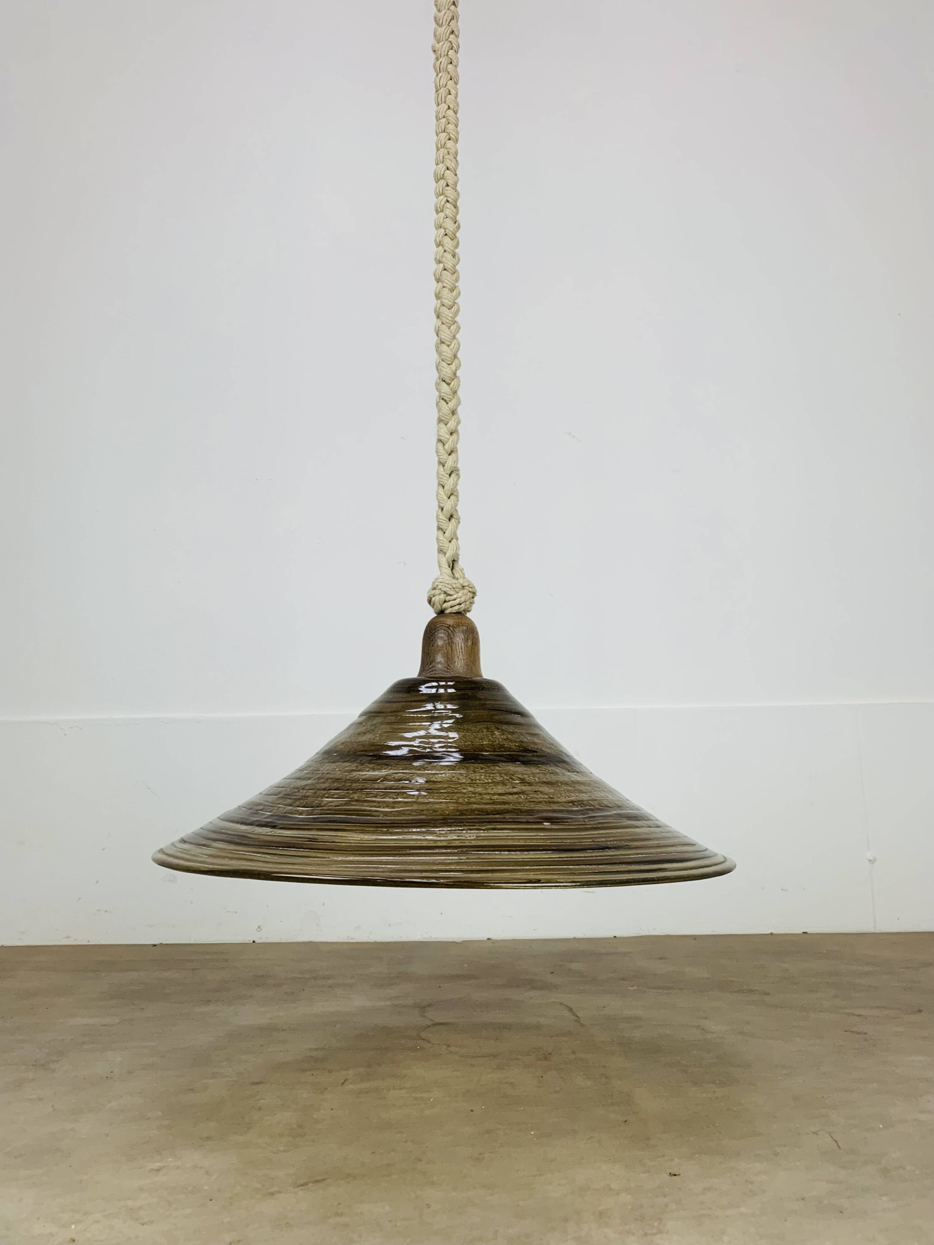 Temde Leuchten pendant light, plexiglass, rope and wood, 1970s