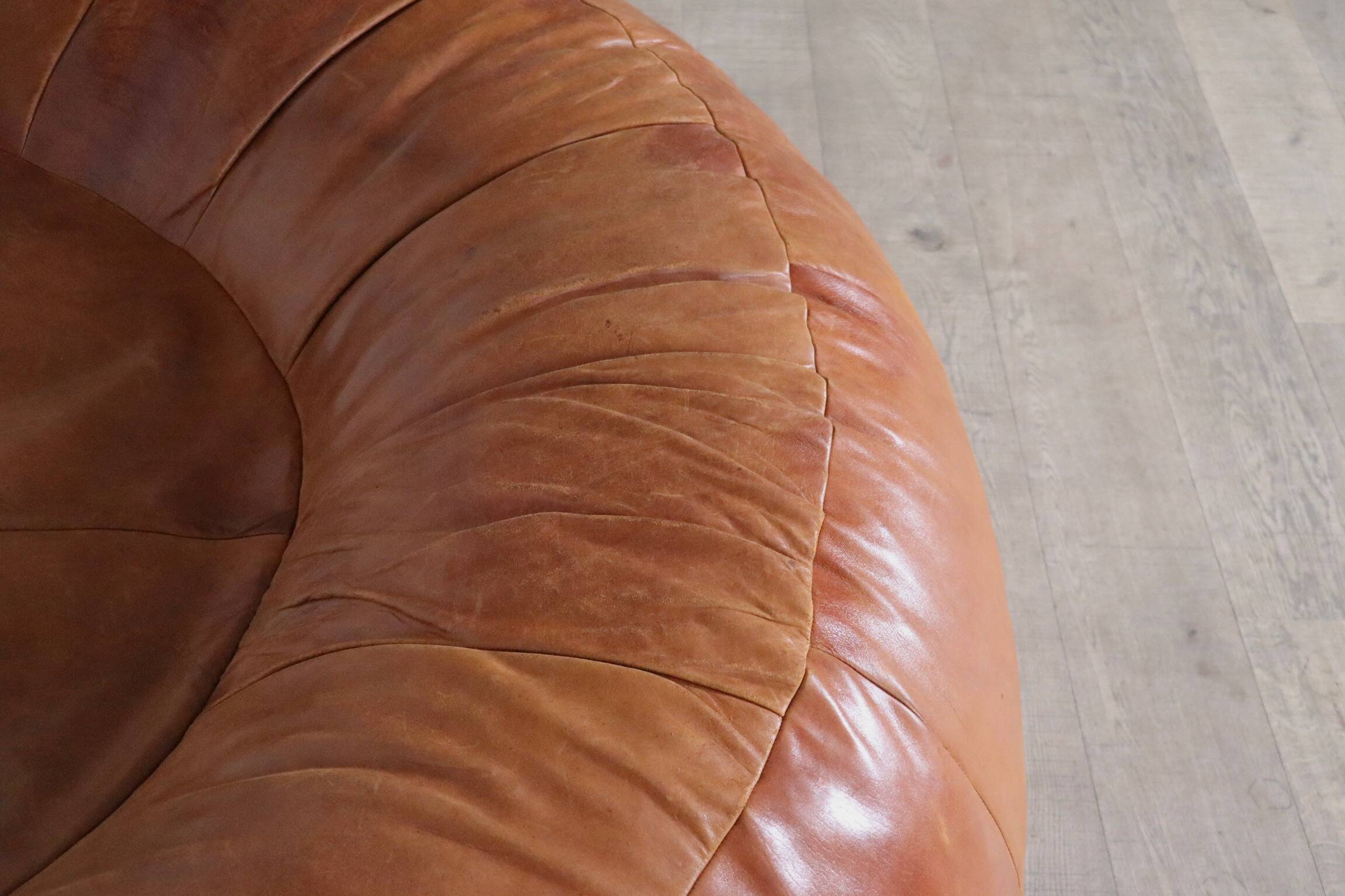 Croissant Sofa in Cognac Leather by Raphael Raffel for Honore Paris, 1970s