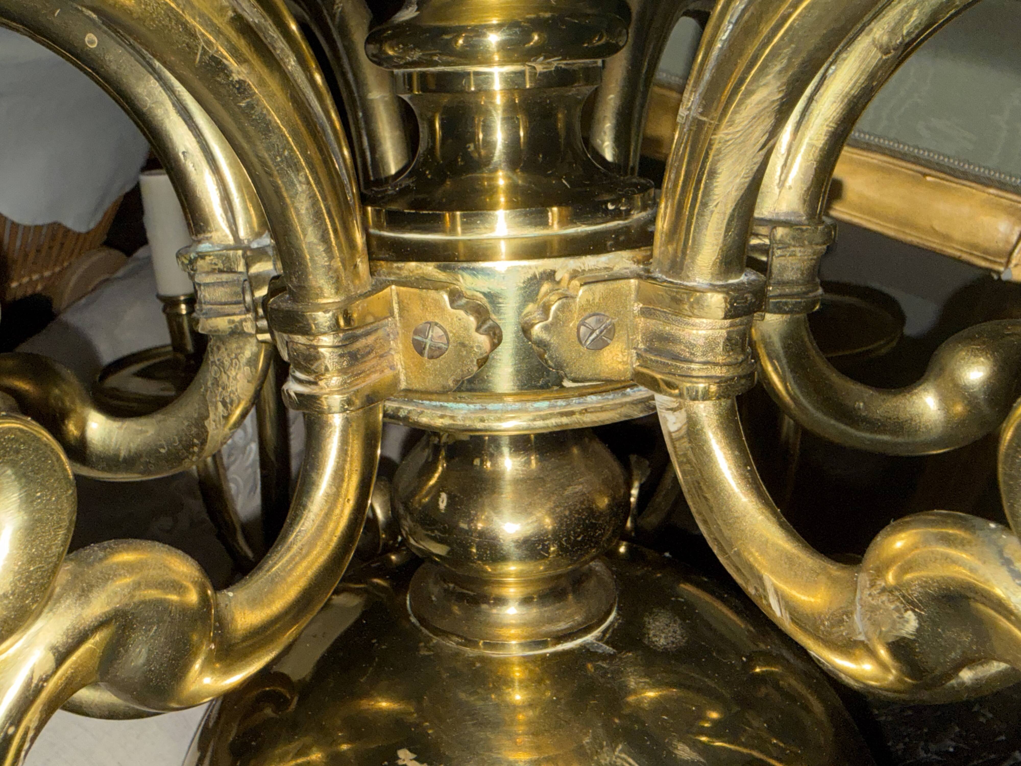 Large Dutch brass chandelier, 12 lights