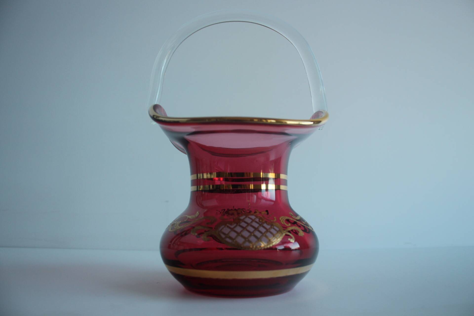 Crystal, gilded basket, Bohemia Crystal, Czechoslovakia, 1960's.