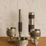 Set of 5 brutalist steel vases and bowls 1970