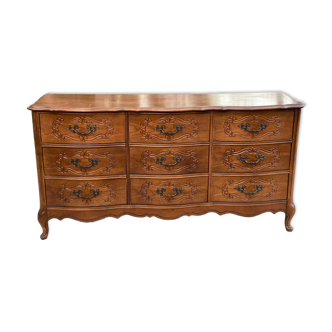 Commode américaine 9 tiroirs Bassett Furniture style Louis XV en bois massif, 1940