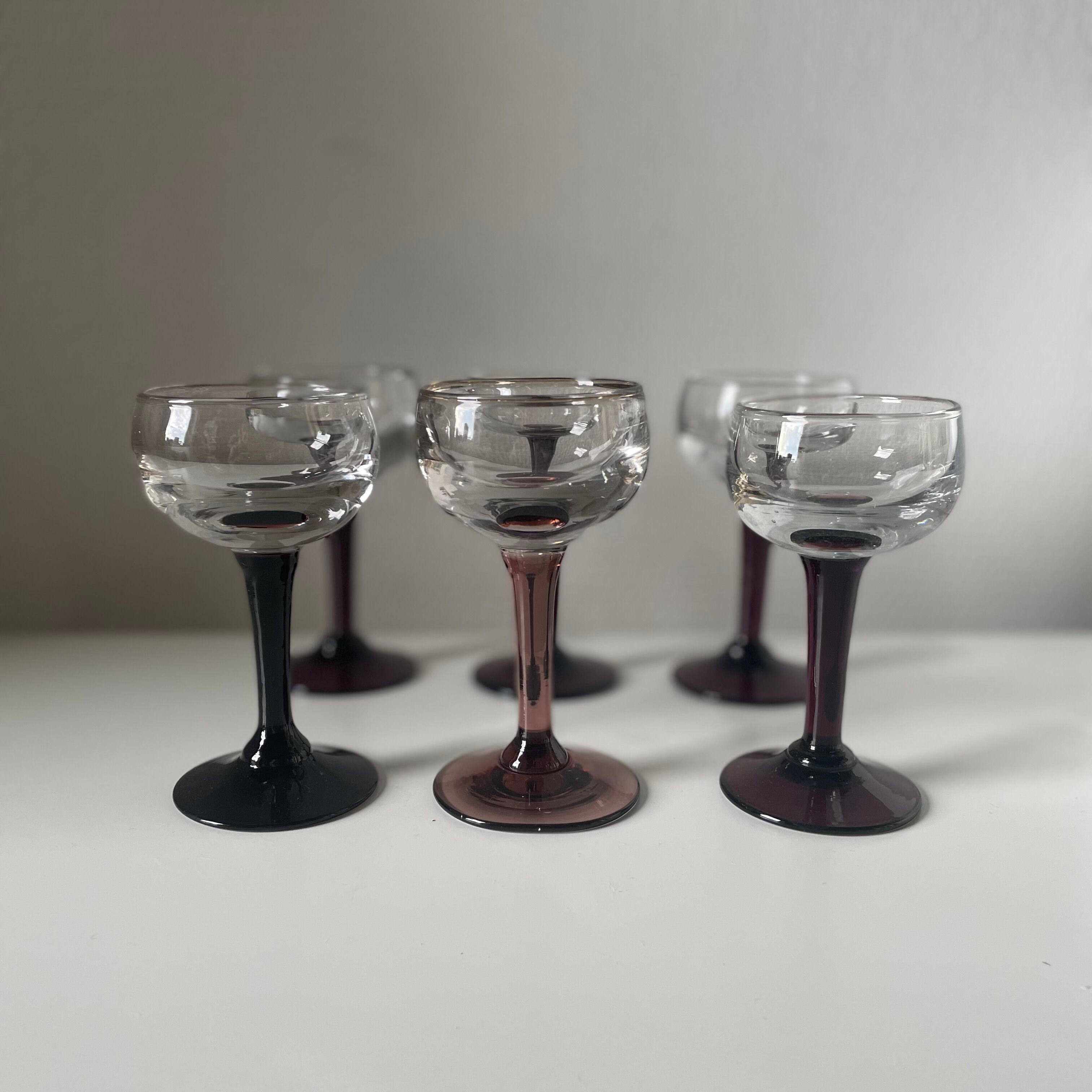 Set of 6 antique stemmed glasses
