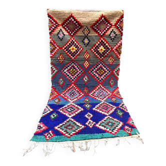 Moroccan Berber Boucherouite rug colorful blue