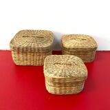 Vintage trio of small rattan nesting baskets