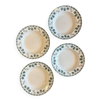 Set of 4 antique deep plates in ironstone - Clovers -