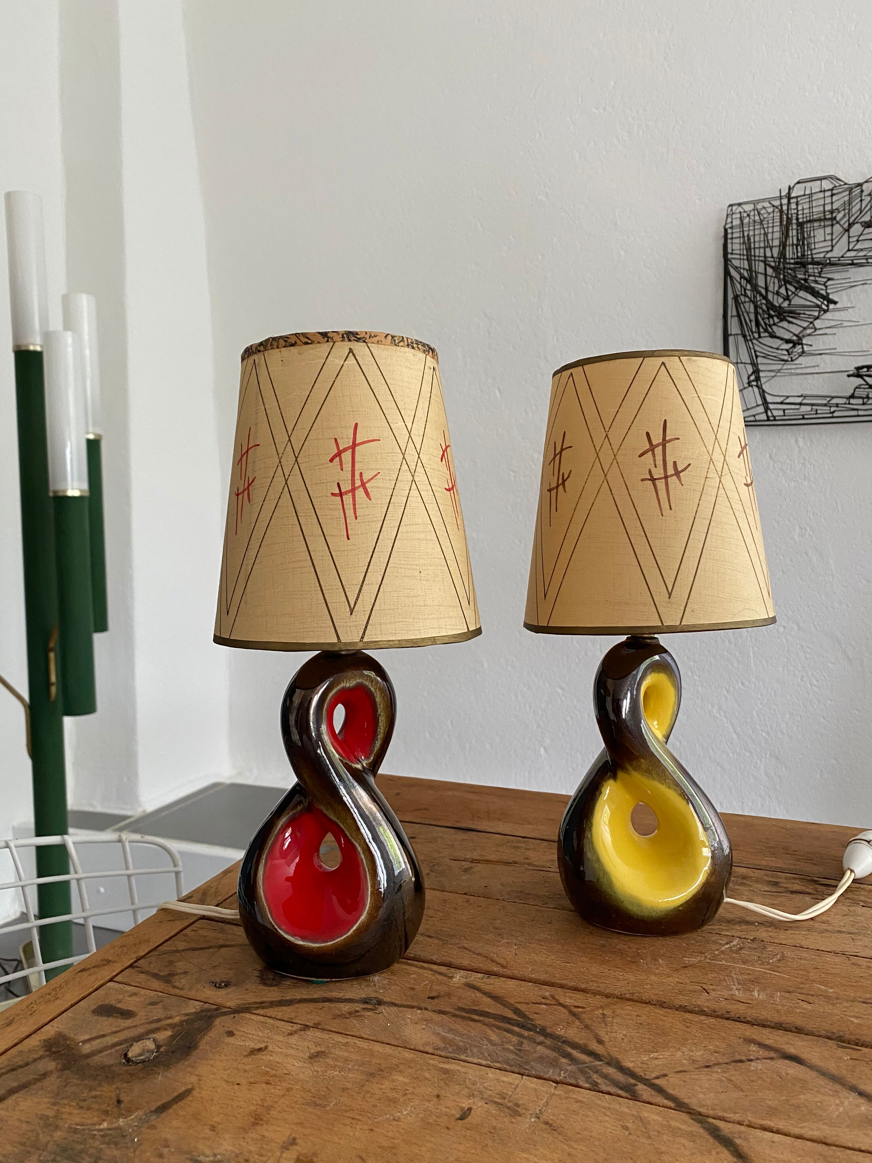 Pair of ceramic lamps freeform vintage 50s