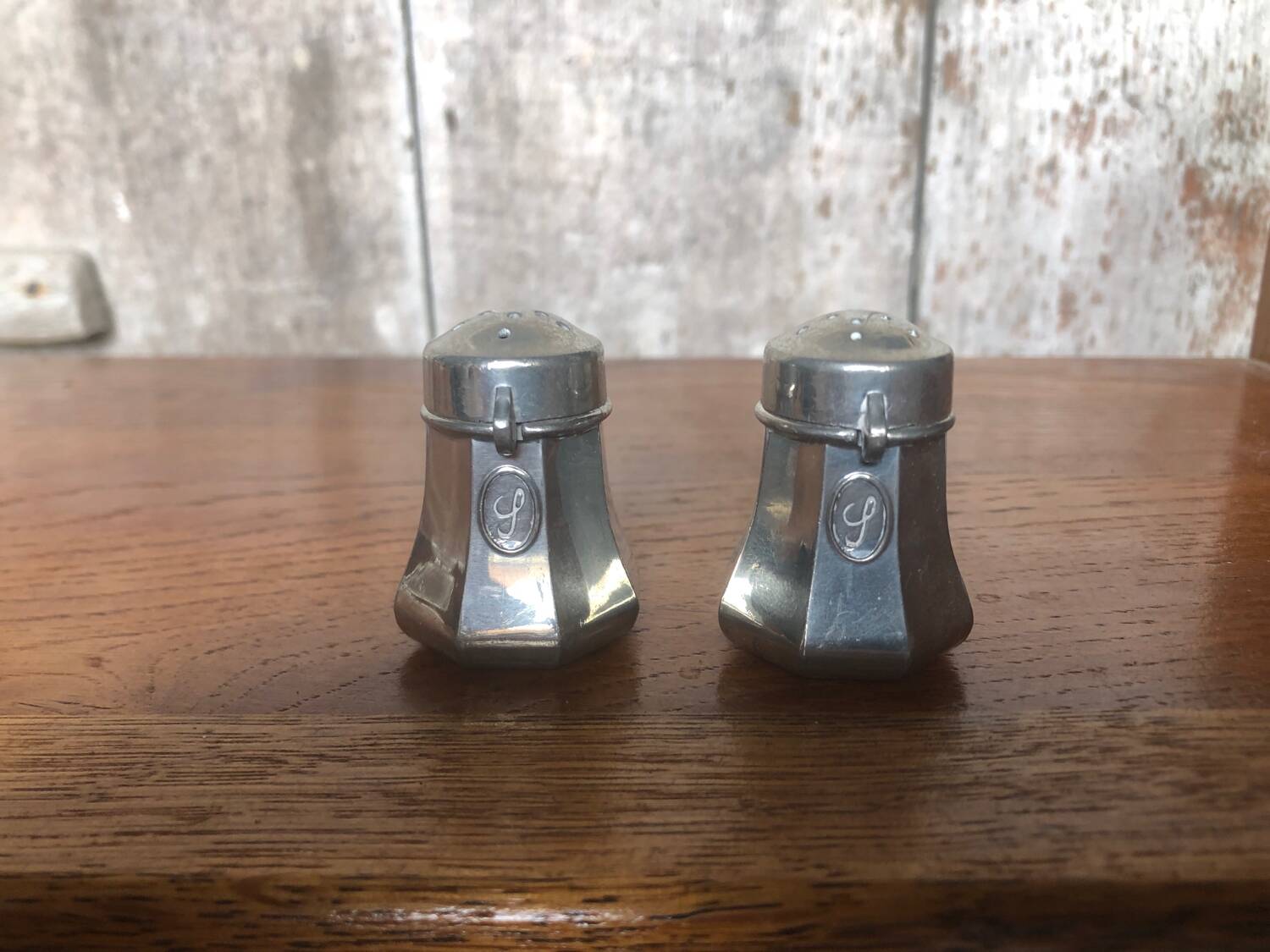 Pair of Old Pewter Salt Cellars from the Manoir Vintage
