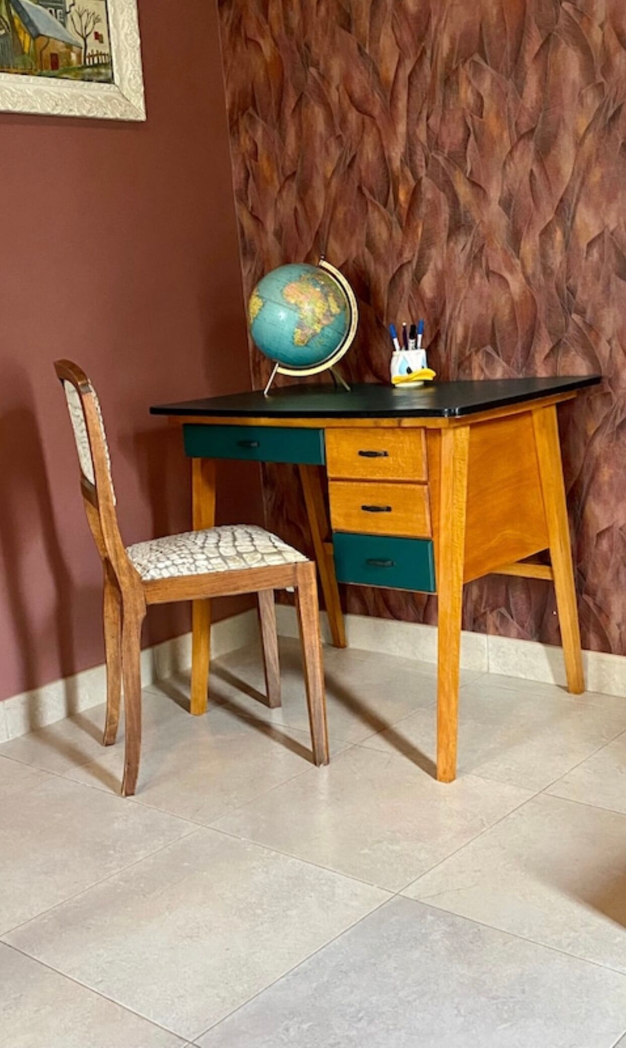 Old Formica children's desk, compass feet, vintage