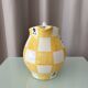Cottagecore hand-painted ceramic jug – yellow check & blue flowers