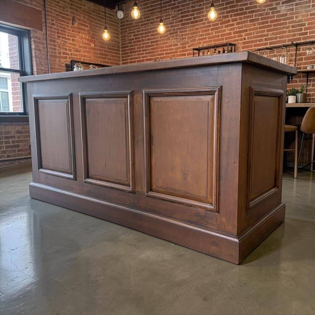 Comptoir de magasin, îlot de cuisine vintage en bois