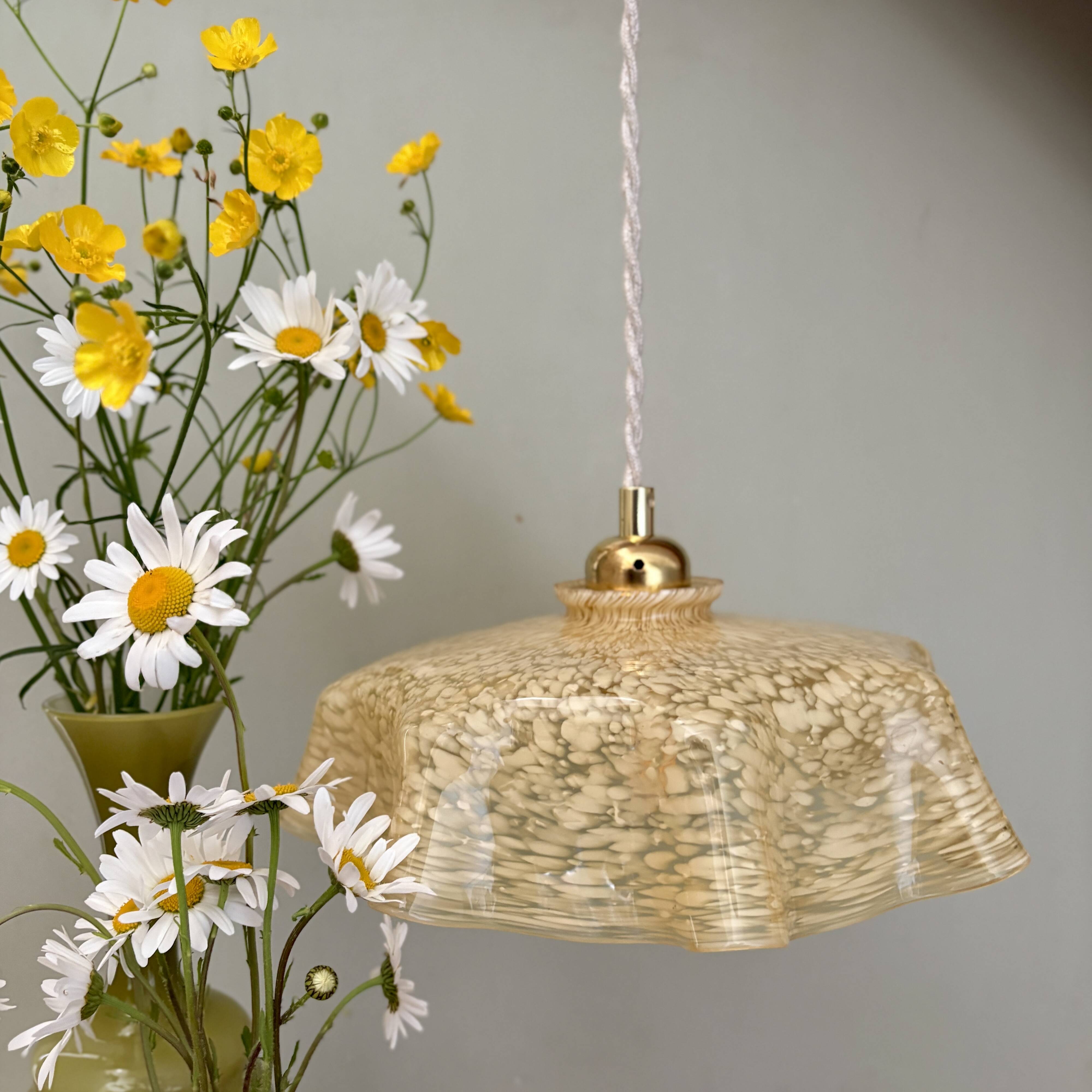 Vintage yellow Clichy glass lampshade pendant light