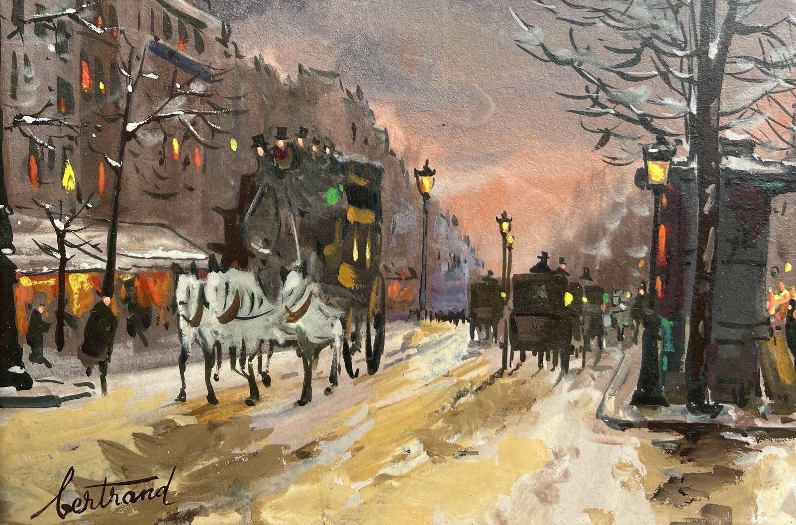 Gouache painting “Boulevard Haussmannien” Paris by Fred Bertrand (1915) + C