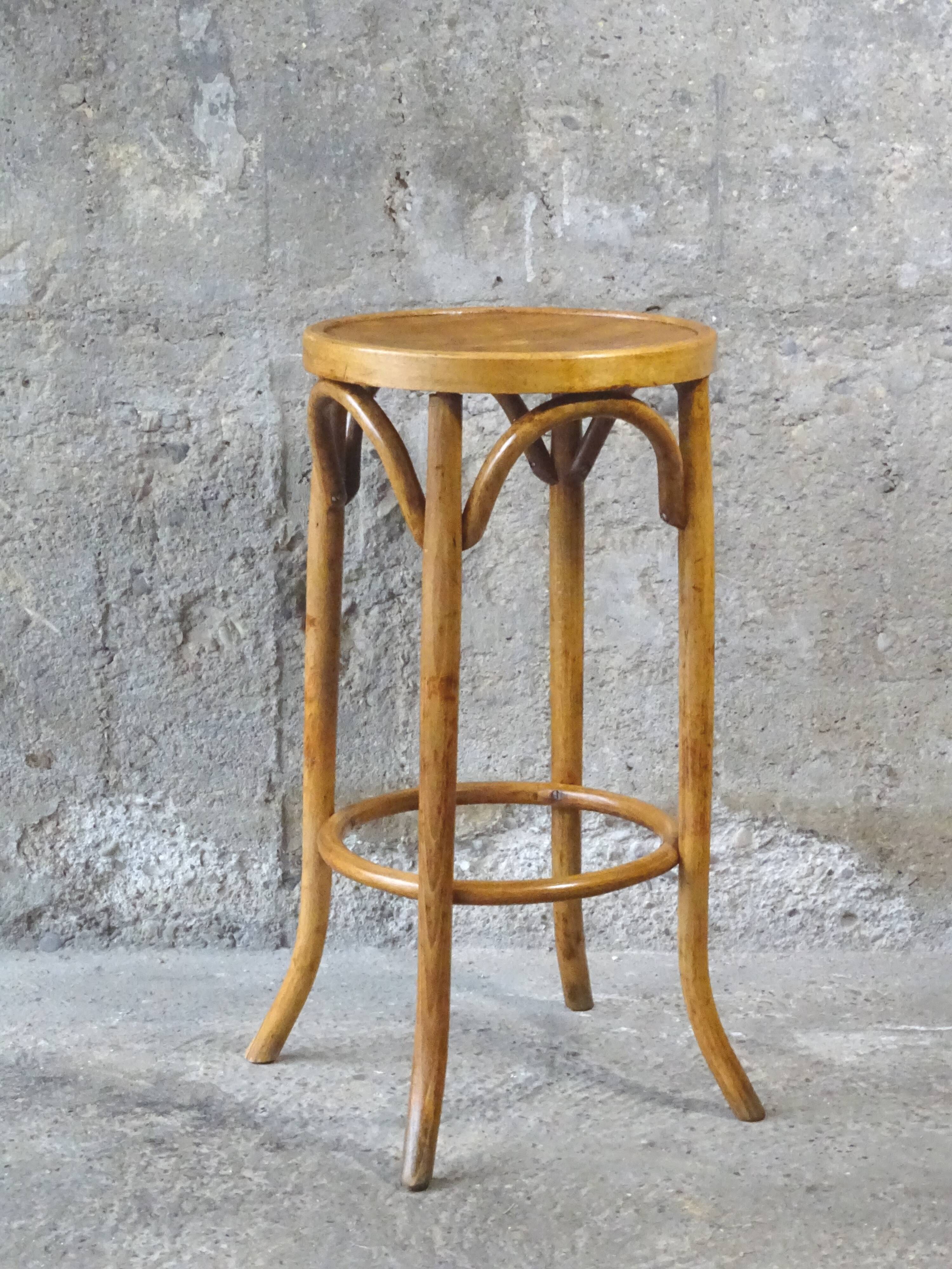 Wooden curved bistro stool 1950 Baumann