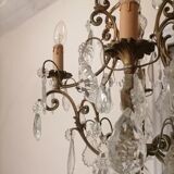 Old cage chandelier. Bronze and tassels. 6 arms of lights.