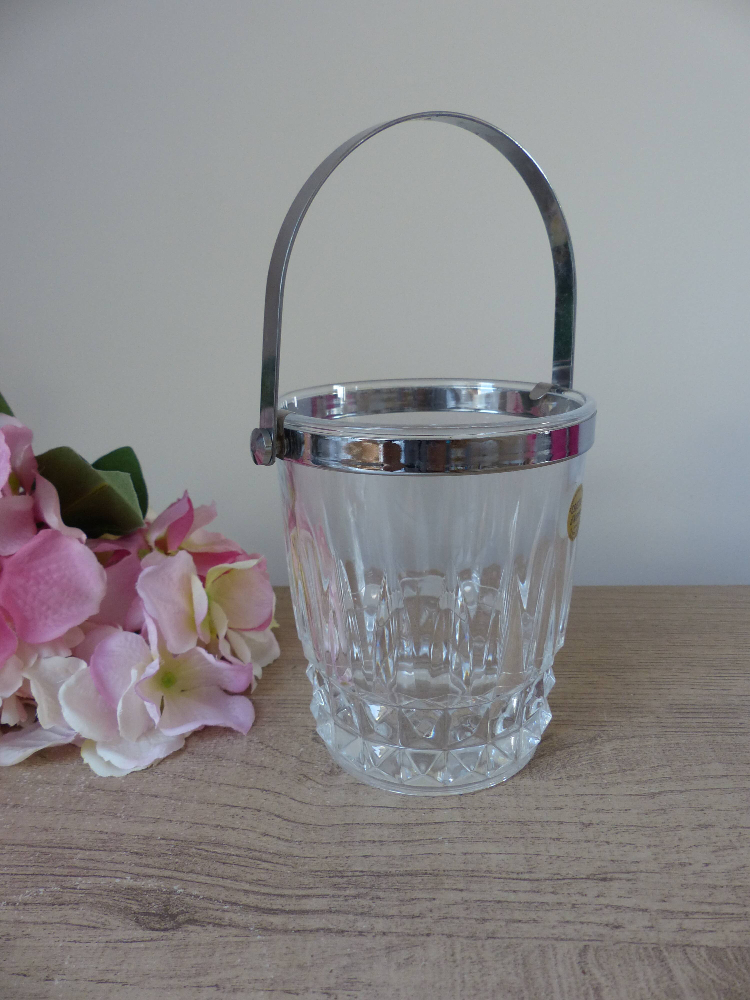 Vintage Cristal d'Arques ice bucket in transparent crystal, bar decoration