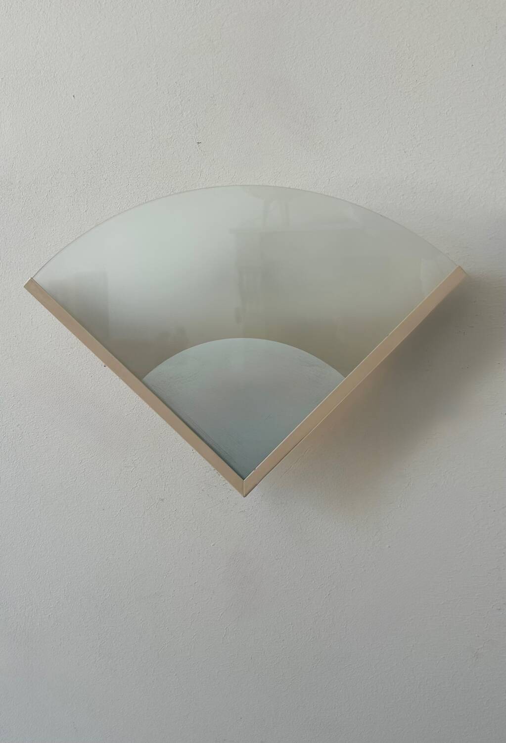 Vintage wall lamp, beige lacquered metal and sandblasted glass, France 1970