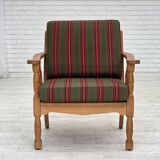 1970s, Danish armchair, green furniture wool, solid oak wood.