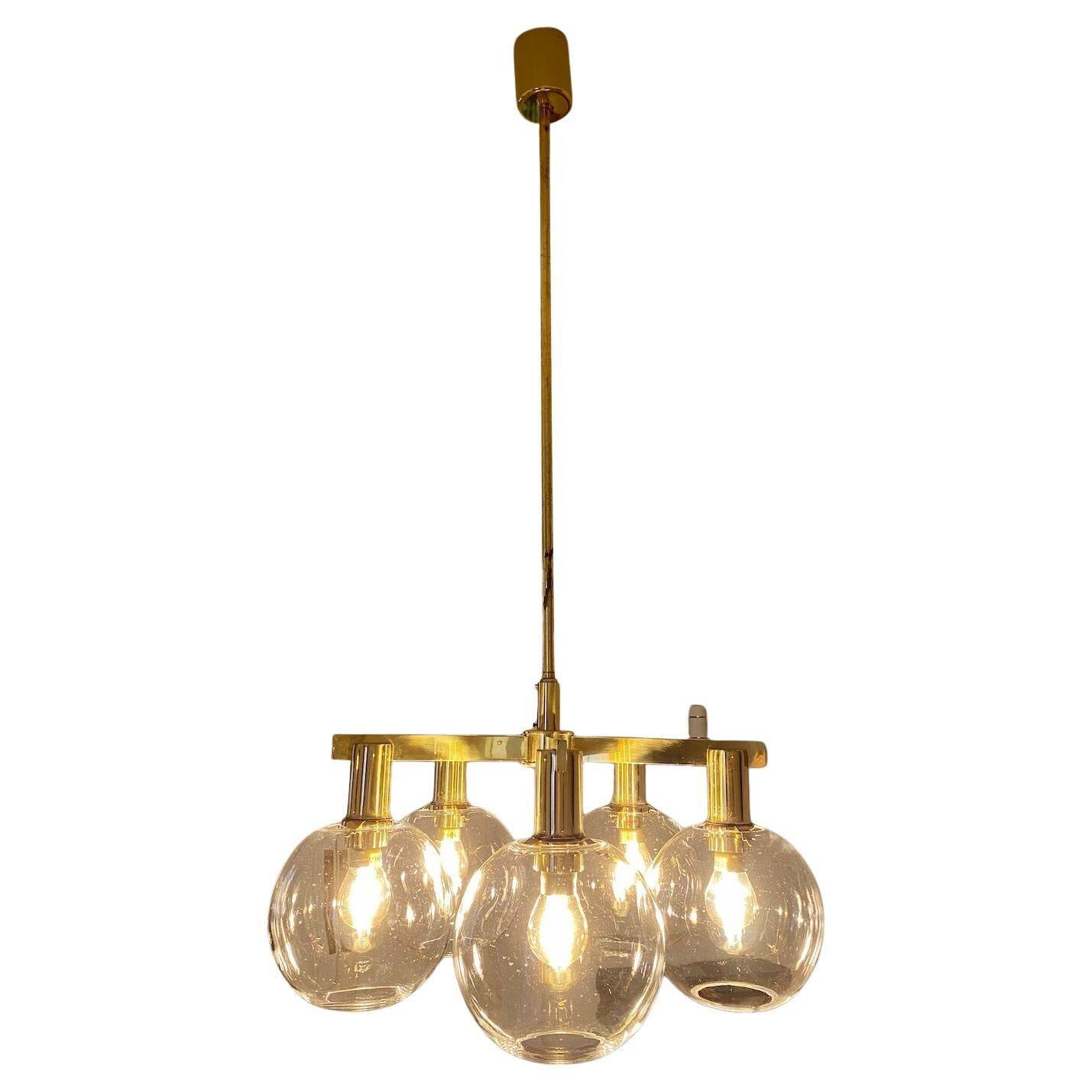 Five-globe brass chandelier by Hans-Agne Jakobsson