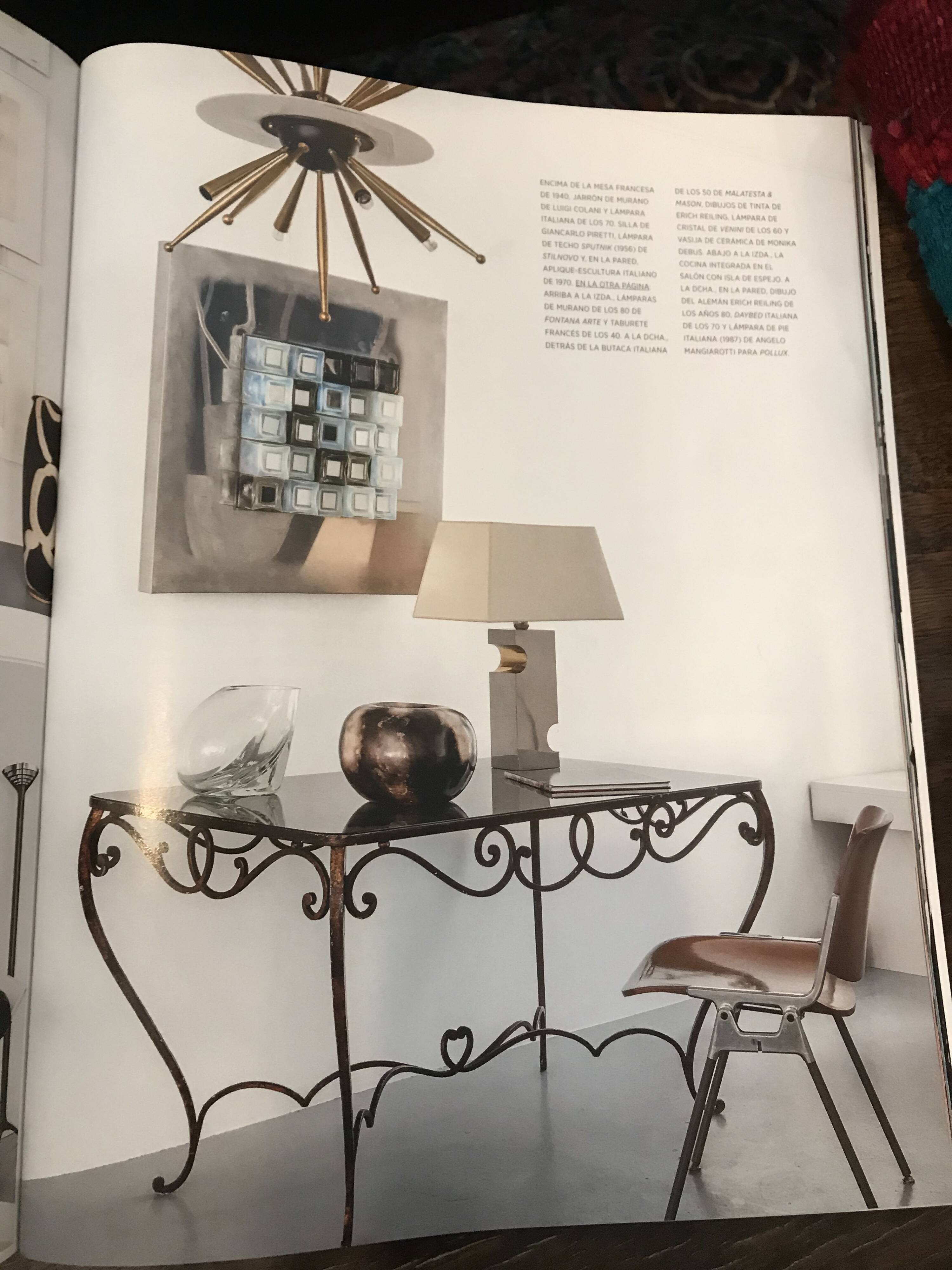 French Art Deco Wrought Iron Dining Table with Black Colored Glass, 1930s