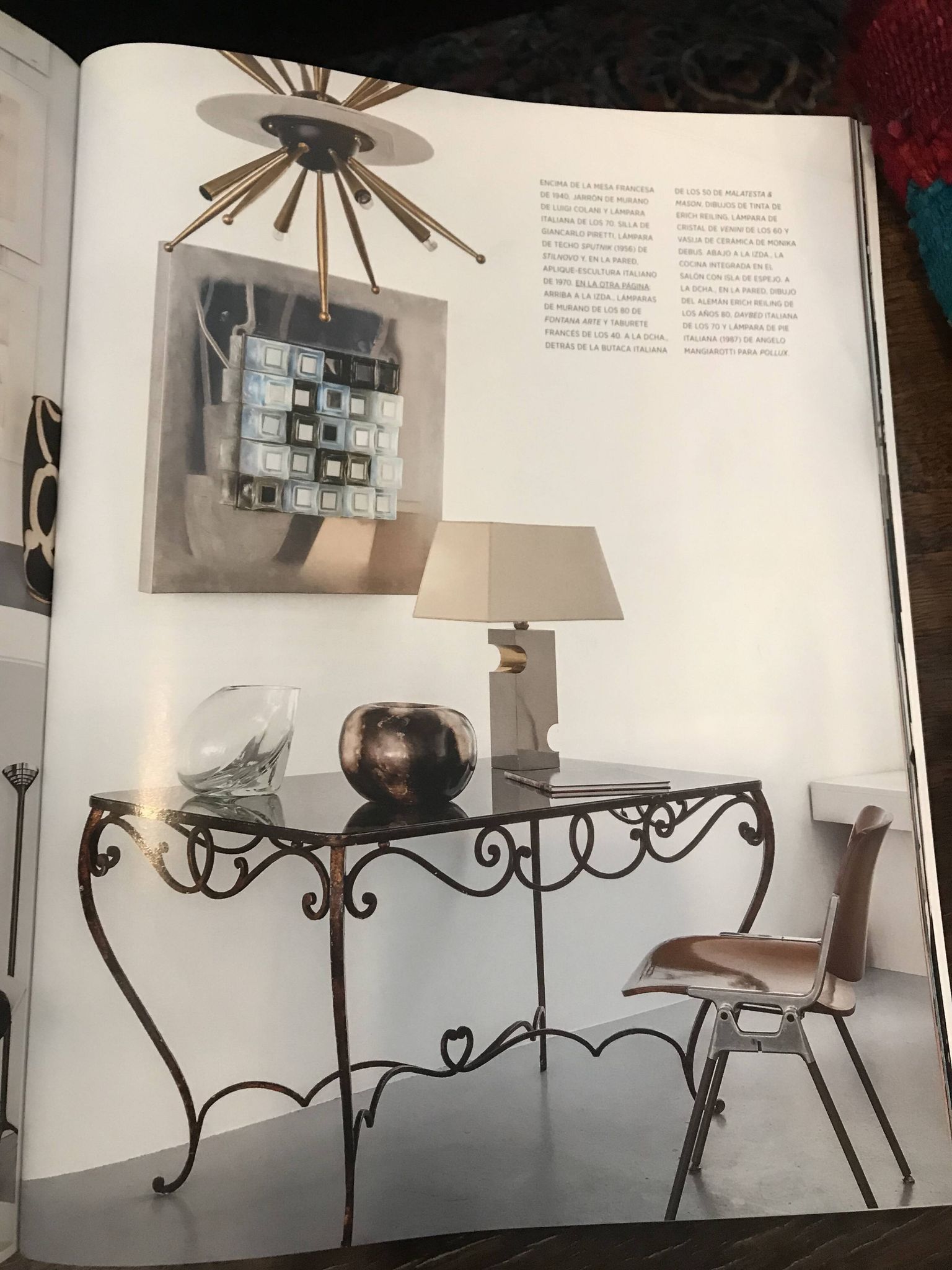 Table à manger Art Déco en fer forgé avec verre noir, années 1930