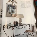 French Art Deco Wrought Iron Dining Table with Black Colored Glass, 1930s