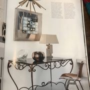 Table à manger Art Déco en fer forgé avec verre noir, années 1930