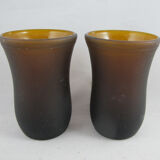 pair of small brown glass cups
