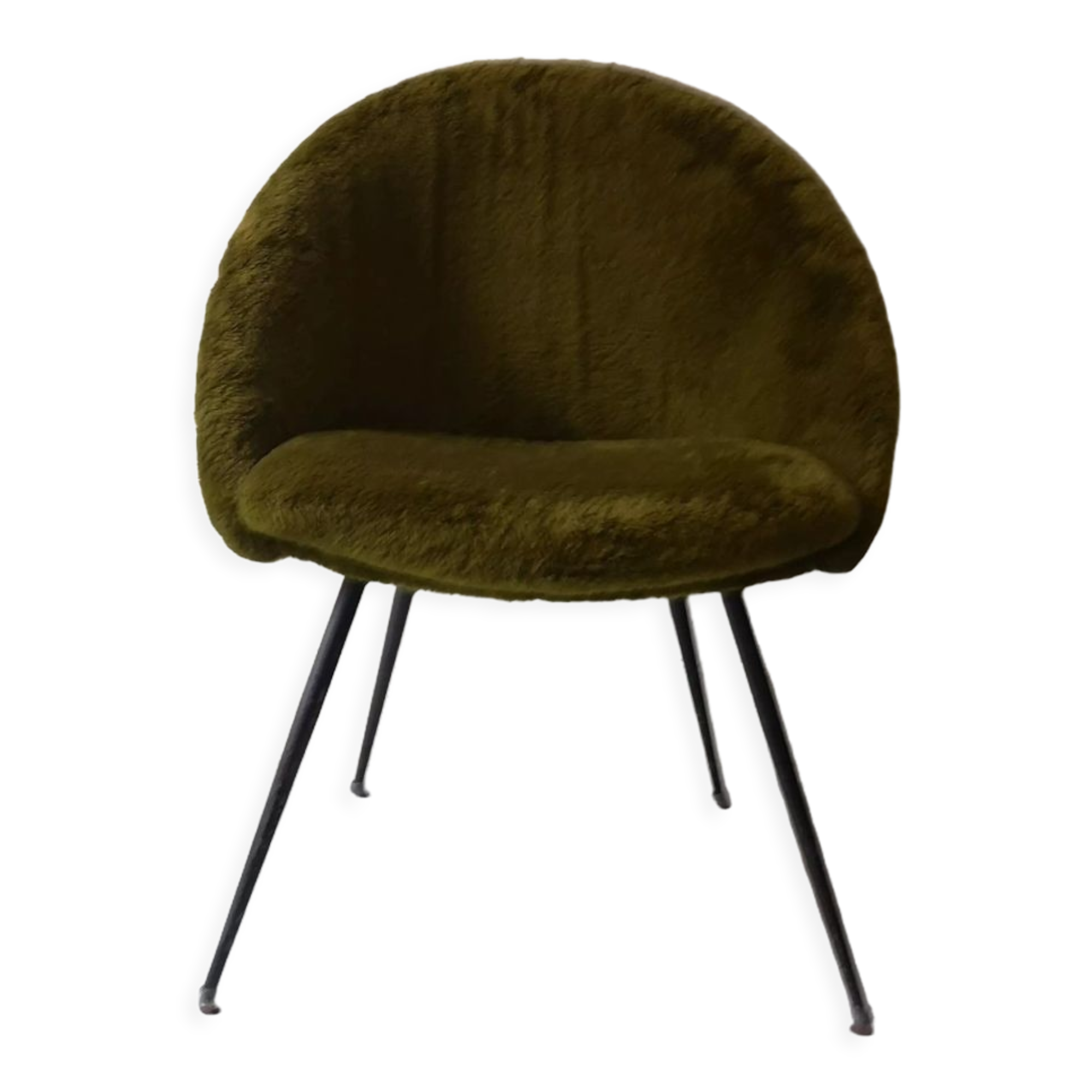 Vintage cocktail armchair in khaki moumoute, design 1970