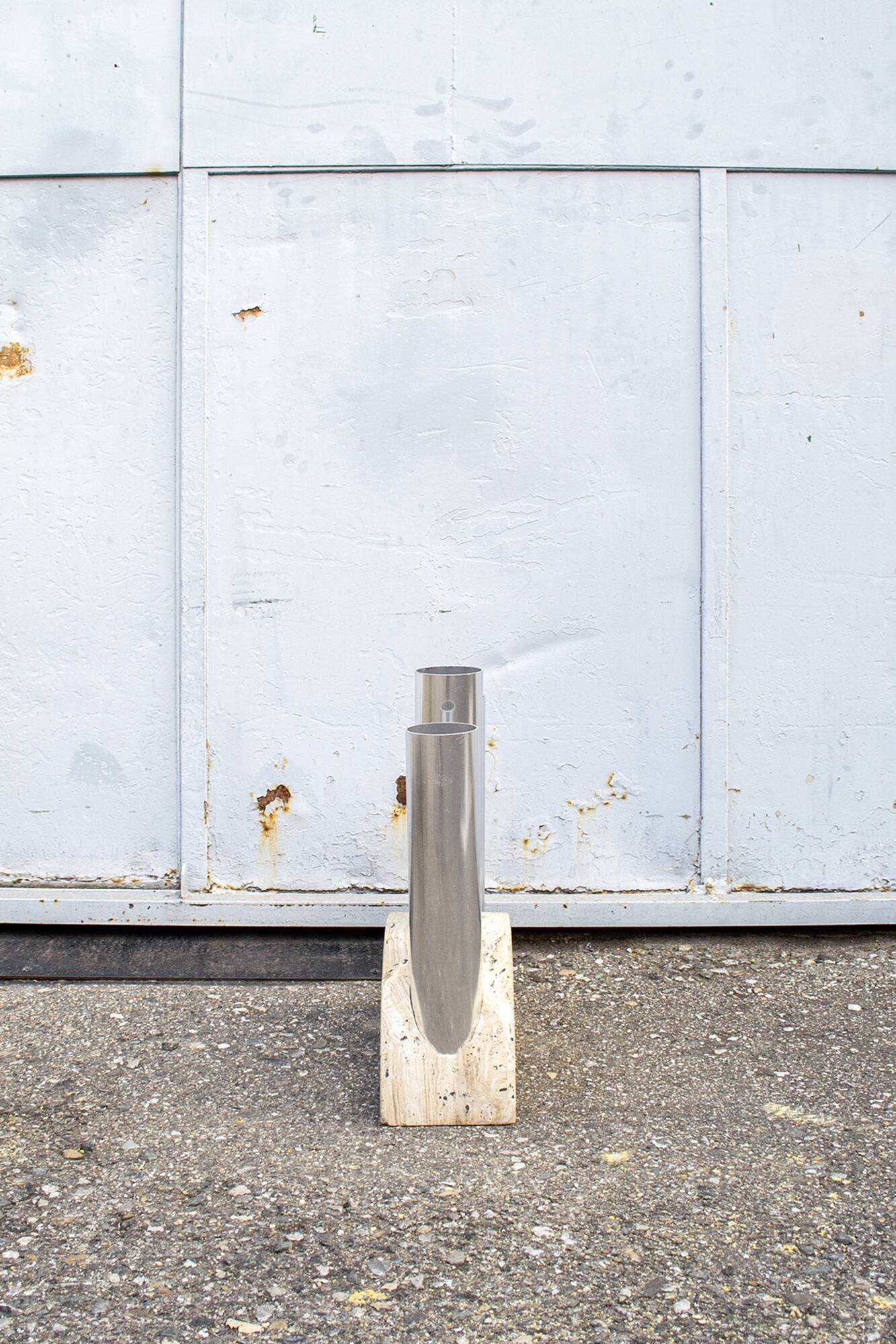 Porte-parapluie Travertin et aluminium Italie 1970