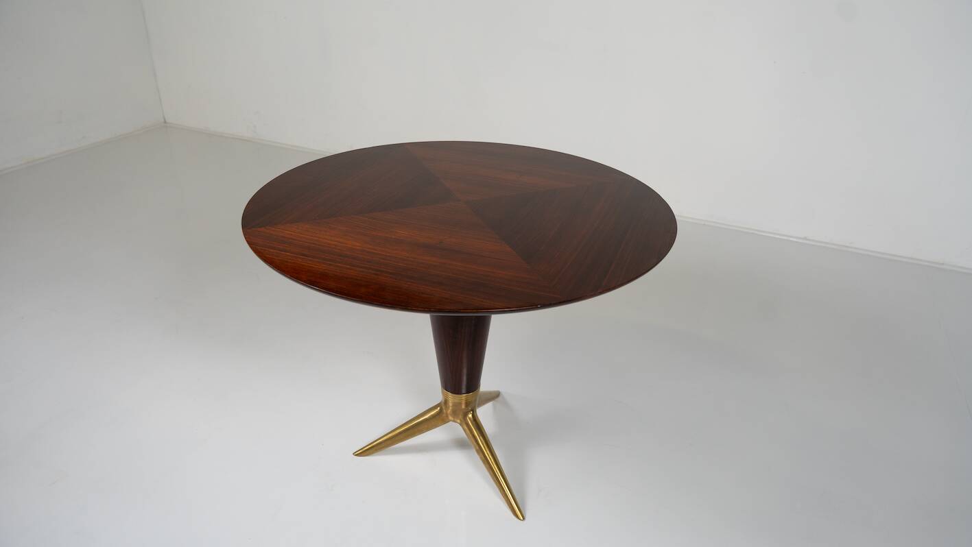 Mid-Century Modern Maple and Brass Round Pedestal Table by ISA Bergamo, 1950s