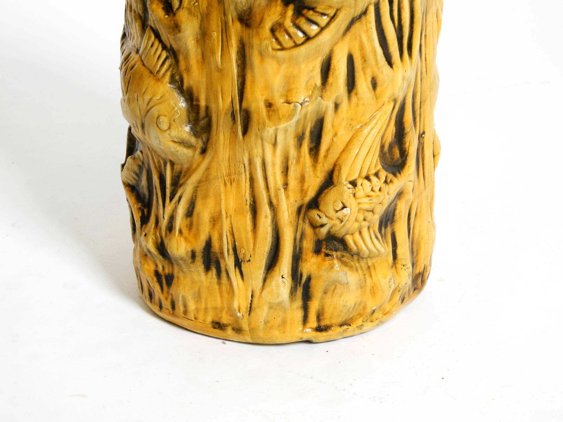 Large handmade glazed ceramic floor vase, handled vase with maritime motifs